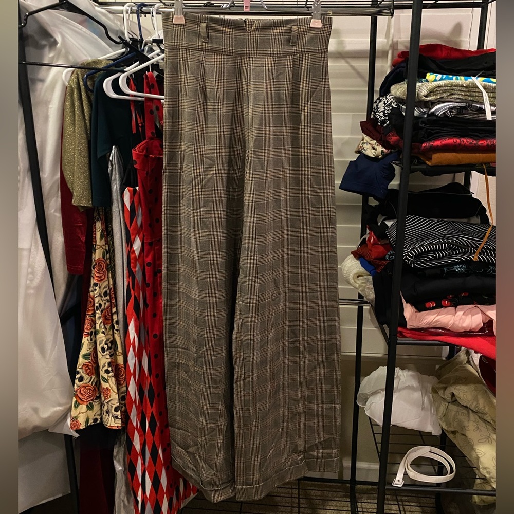 EUC Stop Staring Tan Plaid Pants Trousers